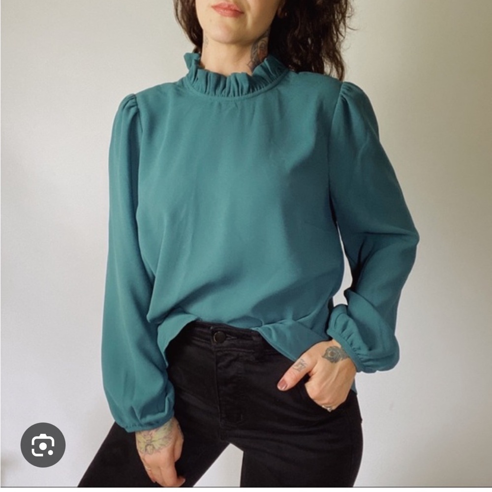J Crew Ruffle Neck Top in 365 Crepe